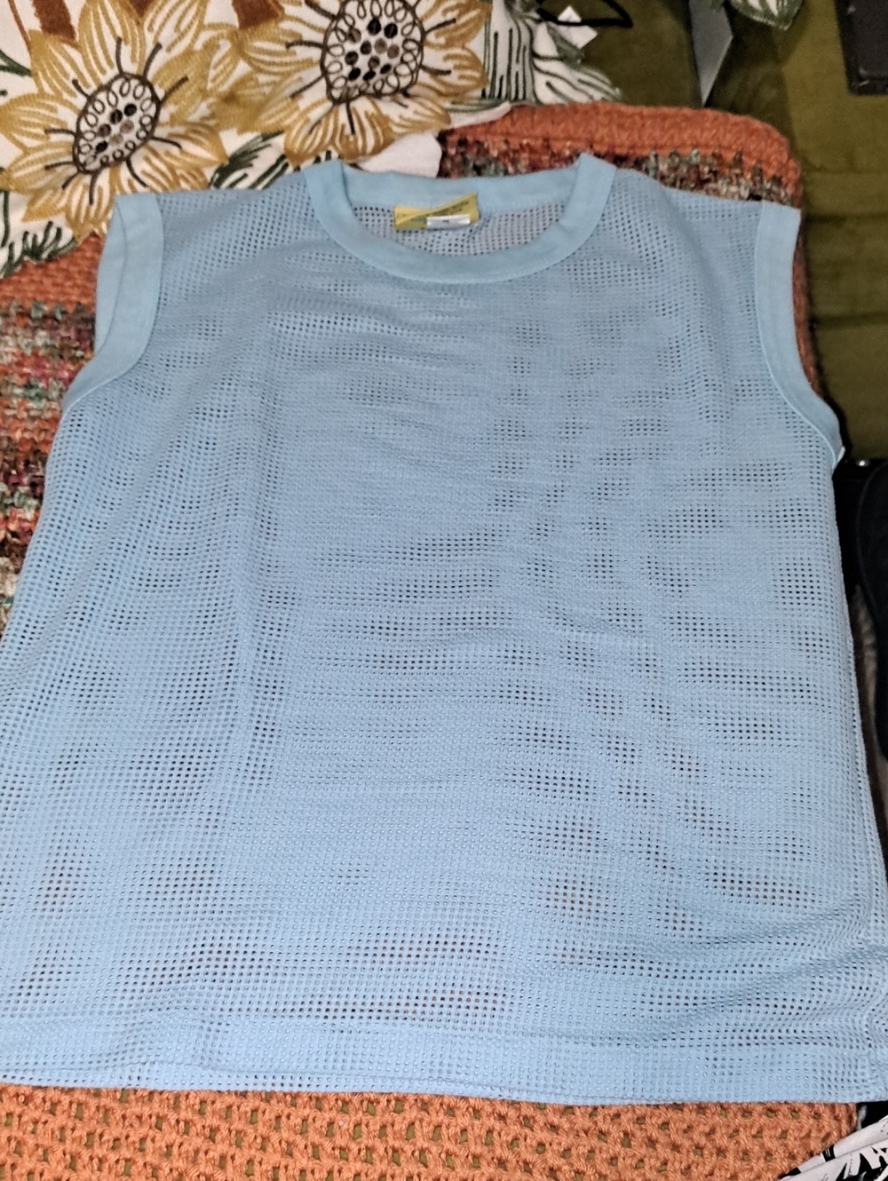 Vintage Light Blue Sleeveless Mesh Knit Top